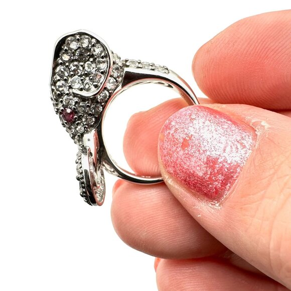 Sima K Sterling Silver Womens Ring White Topaz Ruby Elephant Design Size 6 - Picture 5 of 7